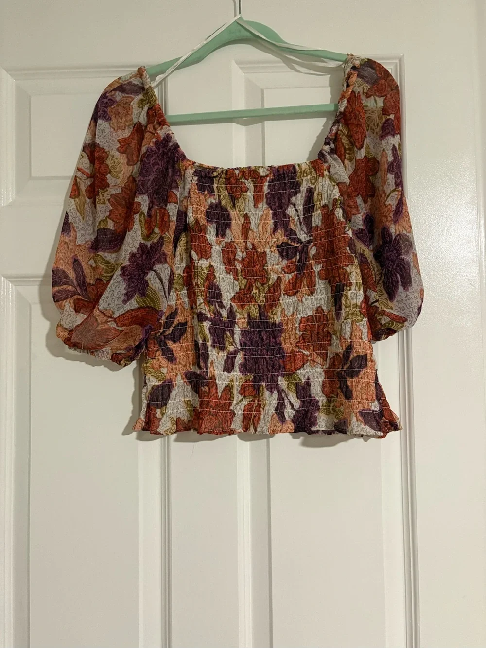 Old Navy Floral Smocked Puff-Sleeve Top - Purple, Rust, Olive, Cream